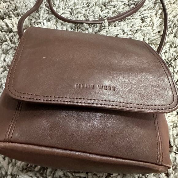 Nine West Brown Leather Crossbody Flap Purse 2000s Y2k Vintage - Picture 3 of 11